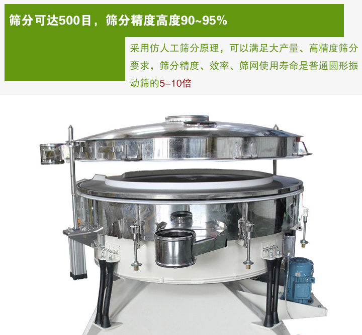 搖擺篩分機采用仿人工篩分原理，可以滿足大產(chǎn)量、高精度篩分 要求，篩分精度、效率、篩網(wǎng)使用壽命是普通圓形振 動篩的5-10倍
